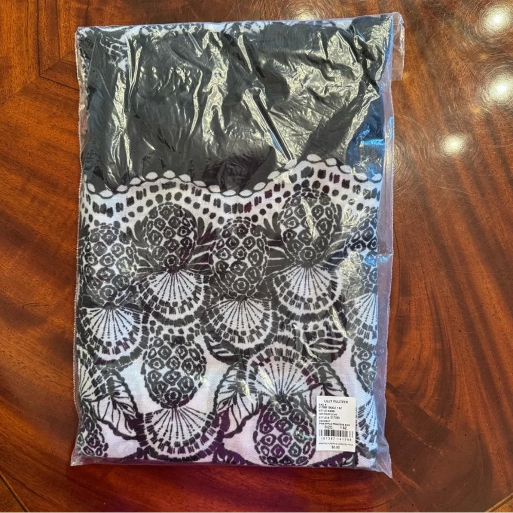 Lilly Pulitzer Black and White Patterned Scarf with Tassels